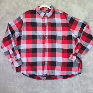 Eddie Bauer XXL Plaid Flannel Shirt Black/Gray 48" Chest 20" Sleeve